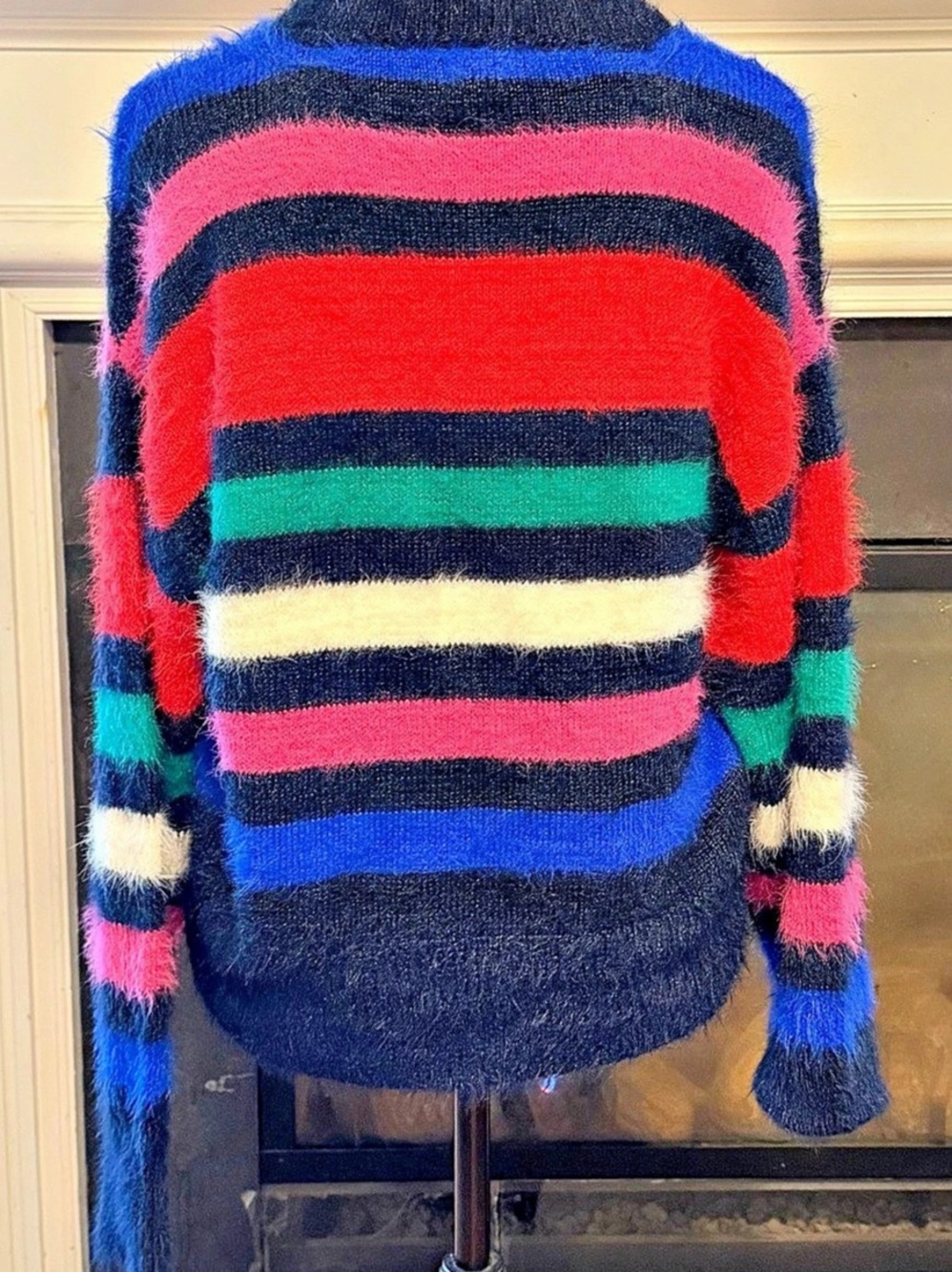 Striped Crew Neck Sweater in Blue & Pink Like New